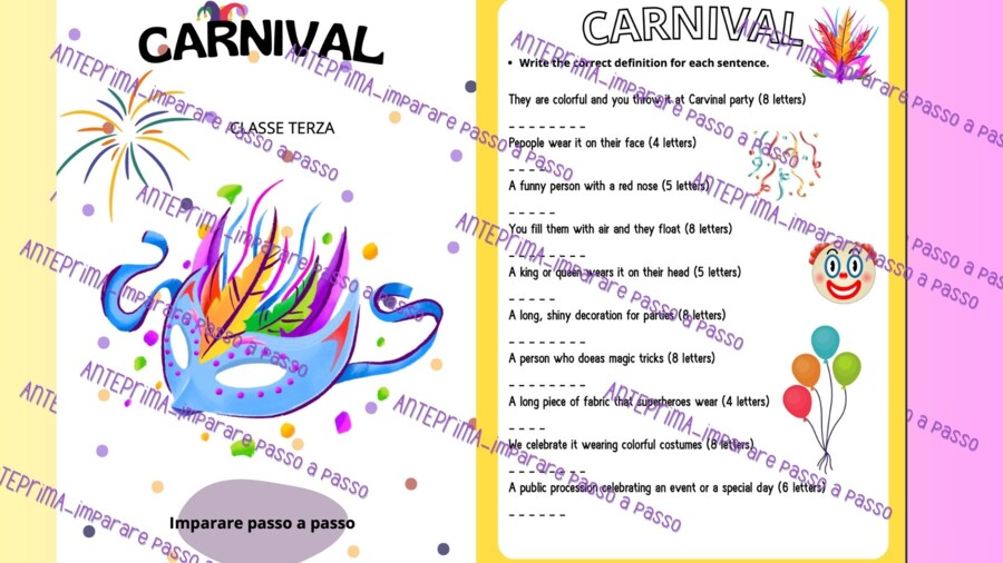 Carnevale_pacchetto didattico inglese dalla prima alla quinta elementare
