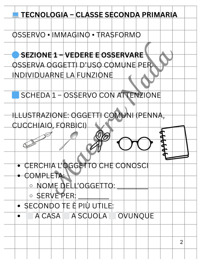 Quaderno di tecnologia classe seconda scuola primaria con verifica e rubrica di valutazione ( seconda parte)