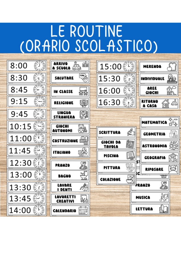 Le routine con orario scolastico (scuola primaria)