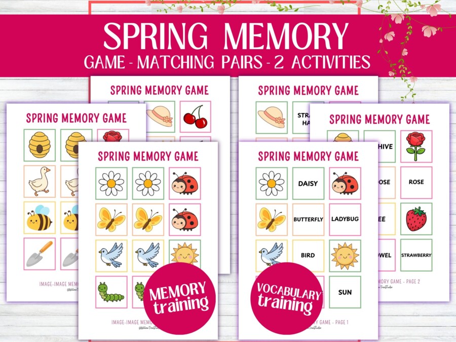 Memory di Primavera Stampabile – Gioco di Memoria + Carte Inglese Immagine-Parola, Attività Didattica Infanzia e Primaria, Allenamento - English vocabulary - giochi in inglese - Spring - Giochi educativi riempitempo - ripasso del vocabolario