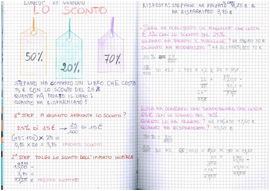 Quaderno Matematica Classe V - APRILE (Percentuale, Sconto e Interesse - 15 pag)