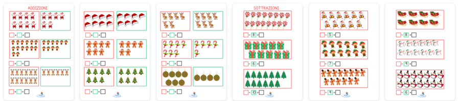 Addizioni e sottrazioni illustrate tema Natale