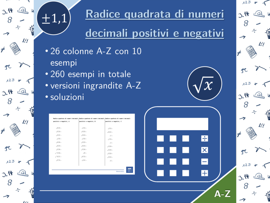 Radice quadrata di numeri decimali positivi e negativi | matematica | 26 colonne