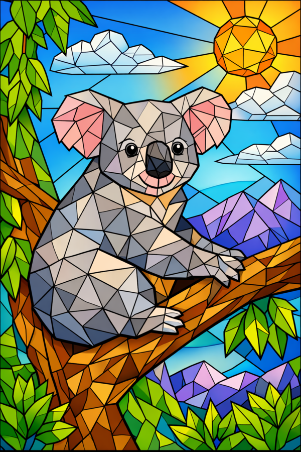 Disegno geometrico gratuito da colorare (low-poly/vetrata/mosaico) – koala da stampare