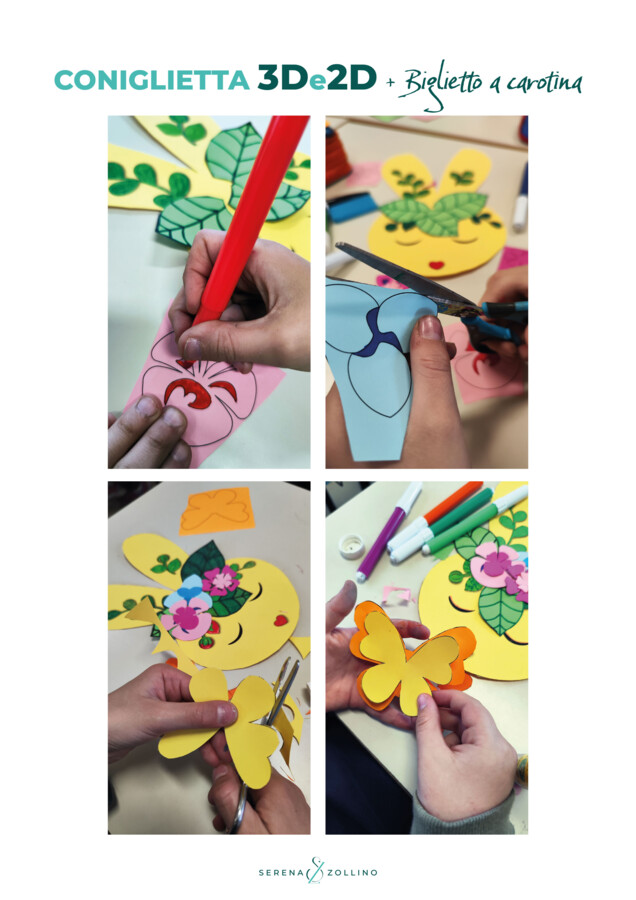 Ghirlanda di Pasqua. “Coniglietta” 2D e 3D con biglietto “Carotina”