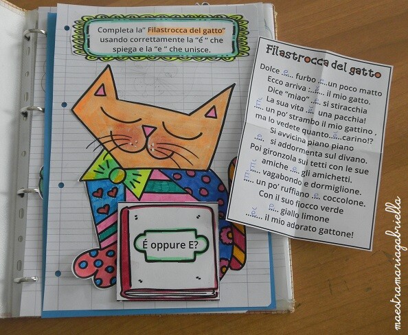 La è che spiega e la e che unisce nella filastrocca del gatto artistico