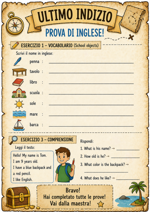 Escape Room Caccia al Tesoro Interdisciplinare – personalizzabile - Primaria – Matematica, Logica, Geometria, Inglese – Attività Stampabile