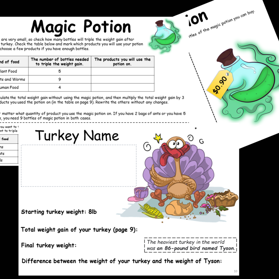 Fall Thanksgiving Math Project Operations with Decimals Project PBL Feed Turkey