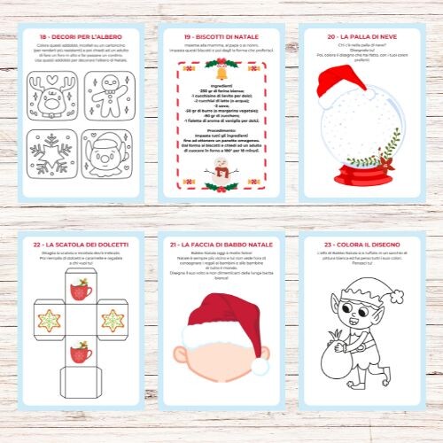Calendario dell'avvento da stampare con giochi e attività