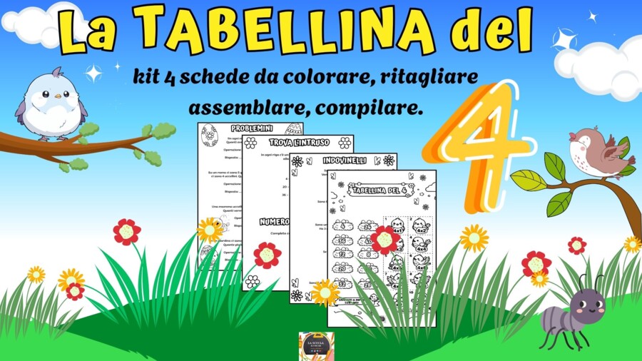 🕊️🪹 KIT TABELLINA DEL 4 - 4 attività in 1 a tema Uccellini 🕊️🪹