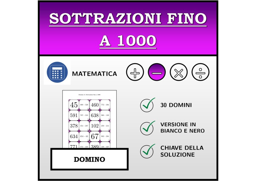 Domino | Sottrazioni fino a 1000 | Attività Matematica