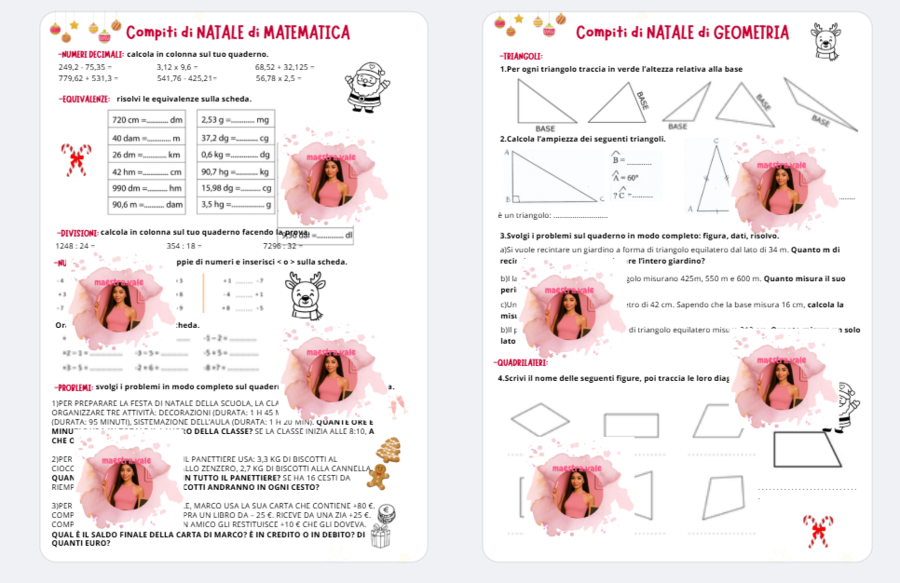 Compiti di Natale - Matematica e Geometria (classe 5°)