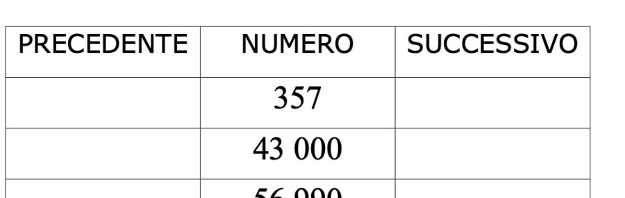 NUMERO PRECEDENTE E NUMERO SUCCESSIVO