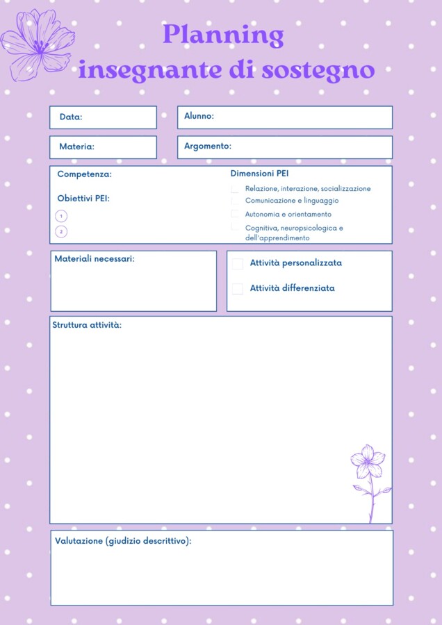 PLANNING GIORNALIERO versione viola_insegnante di sostegno