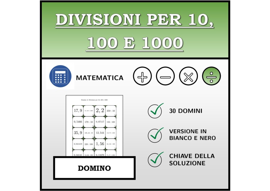 Domino - Divisioni per 10, 100 e 1000 | Attività Matematica