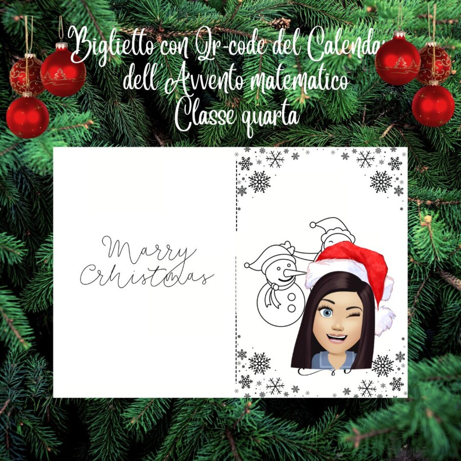Biglietto di auguri con Calendario dell'Avvento matematico digitale per la quarta Scuola Primaria.