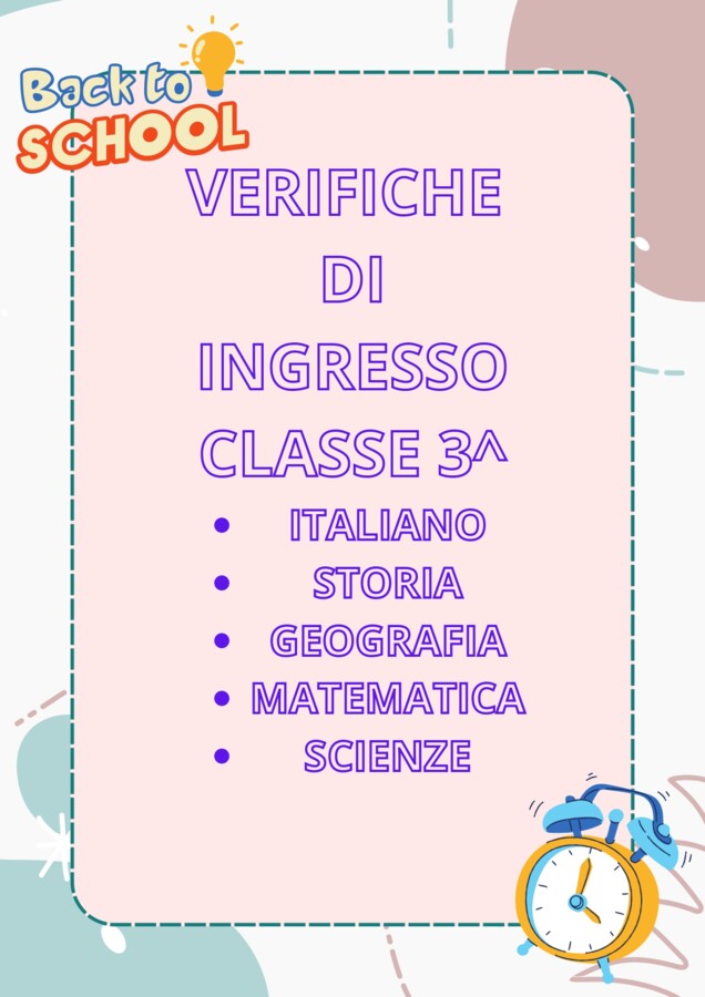 PROVE DI INGRESSO CLASSE TERZA ( ITALIANO-MATEMATICA-STORIA-GEOGRAFIA-SCIENZE)