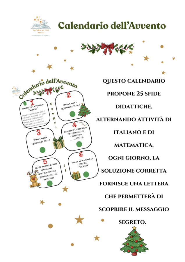 Calendario dell'avvento didattico italiano e matematica cl 4-5