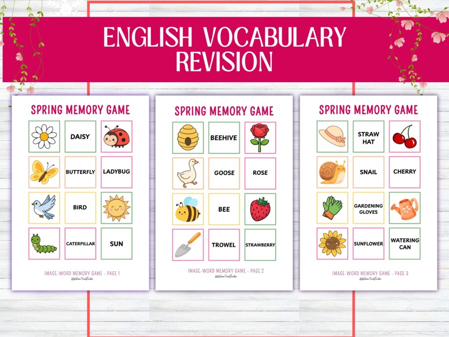 Memory di Primavera Stampabile – Gioco di Memoria + Carte Inglese Immagine-Parola, Attività Didattica Infanzia e Primaria, Allenamento - English vocabulary - giochi in inglese - Spring - Giochi educativi riempitempo - ripasso del vocabolario