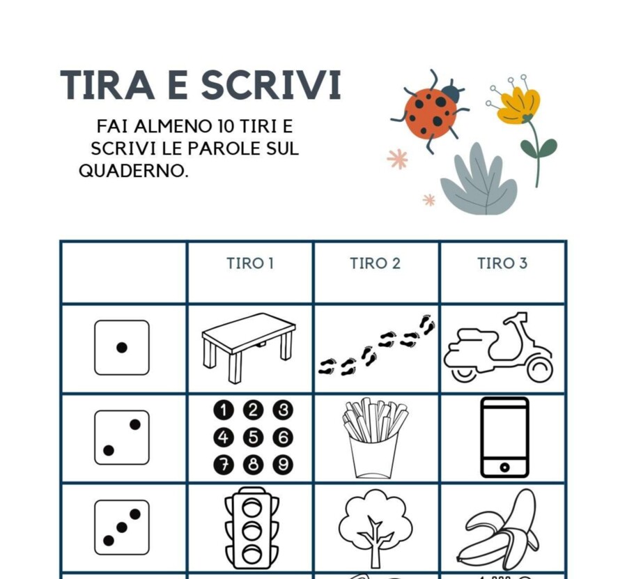 Autodettato: tira il dado e scrivi le parole tri- quadrisillabe