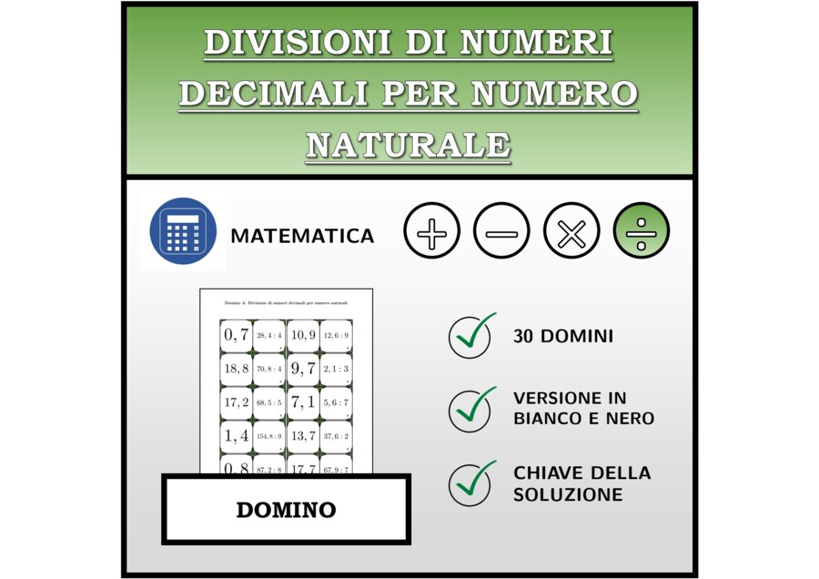 Domino - Divisioni di numeri decimali per numeri naturali | Attività Matematica