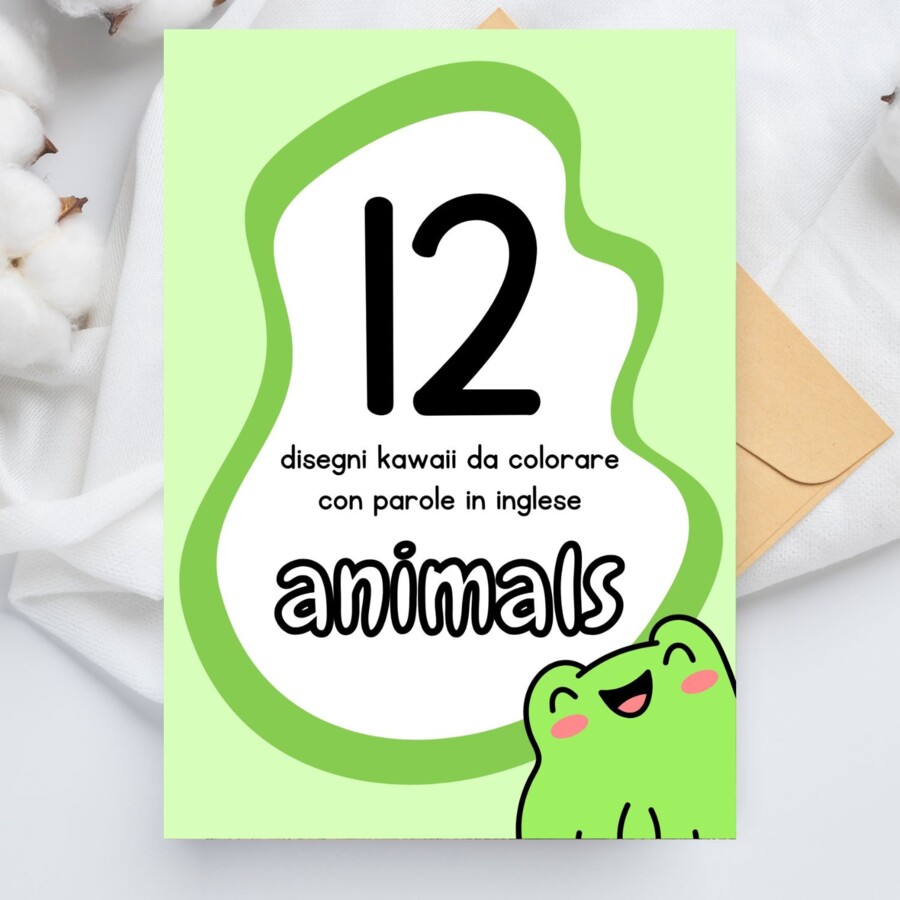 Disegni kawaii sugli animali da colorare (con parole in inglese)