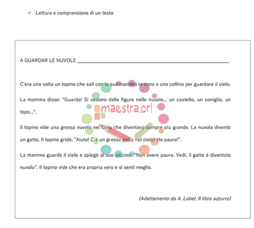 Lettura e comprensione del testo: A guardar le nuvole