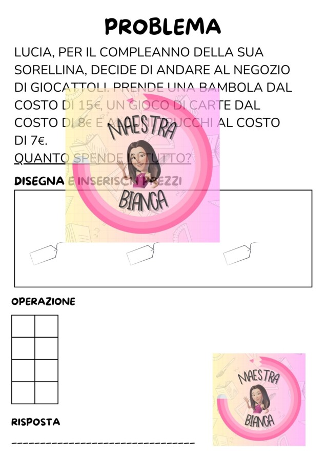 PROBLEMI FACILI SCRITTI IN MAIUSCOLO CON EURO, ADDIZIONI, MOLTIPLICAZIONI, SOTTRAZIONI E SPAZIO PER I DISEGNI