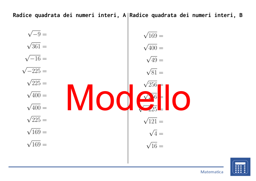 Radice quadrata dei numeri interi | matematica | 26 colonne