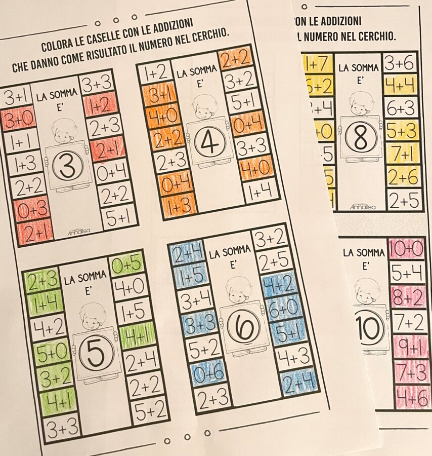 2 schede didattiche "La somma è" (classe 1 primaria)