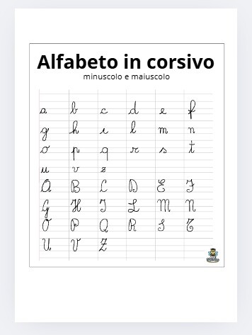 Alfabeto corsivo maiuscolo e minuscolo