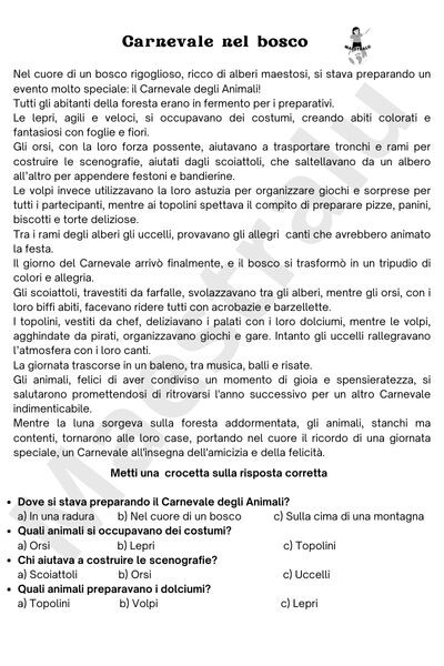 Carnevale: comprensione del testo e costruzione maschere.