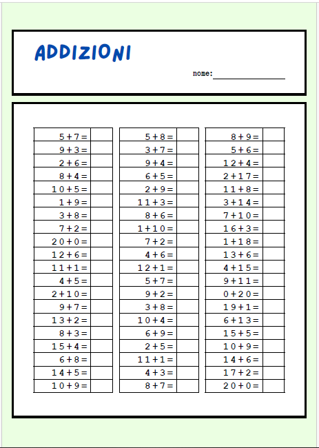 Matematica- Addizioni e sottrazioni