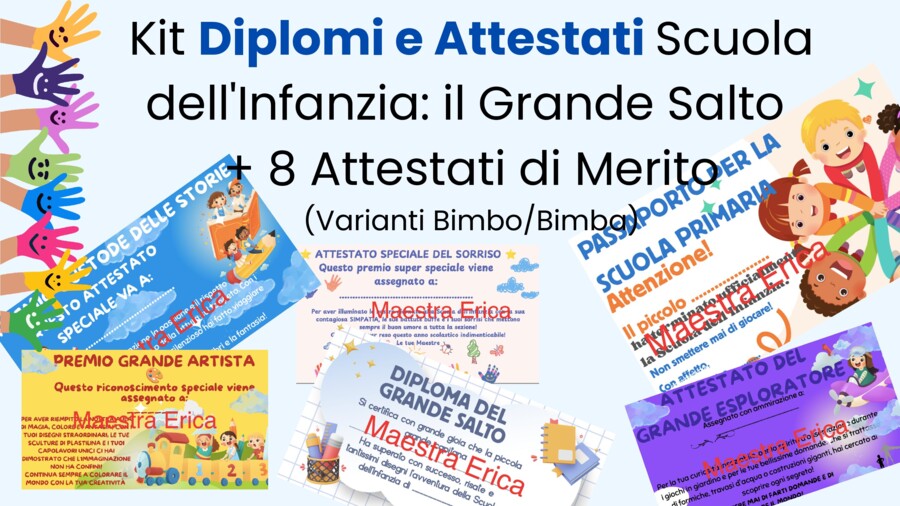 Kit Diplomi e Attestati Scuola dell'Infanzia: il Grande Salto+ 8 Attestati di Merito Speciali