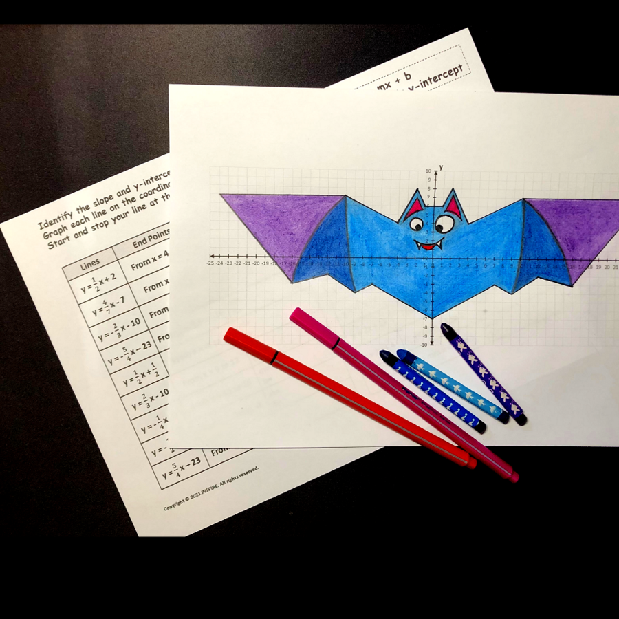 Halloween Math Graphing Linear Equations Bat Slope & Y Intercept