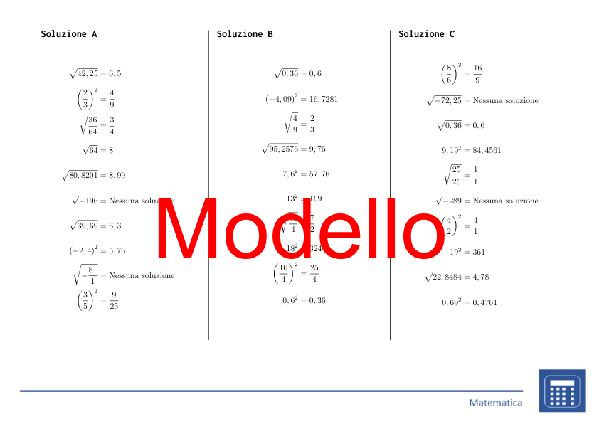 Aritmetica dei quadrati e delle radici quadrate | matematica | 26 colonne