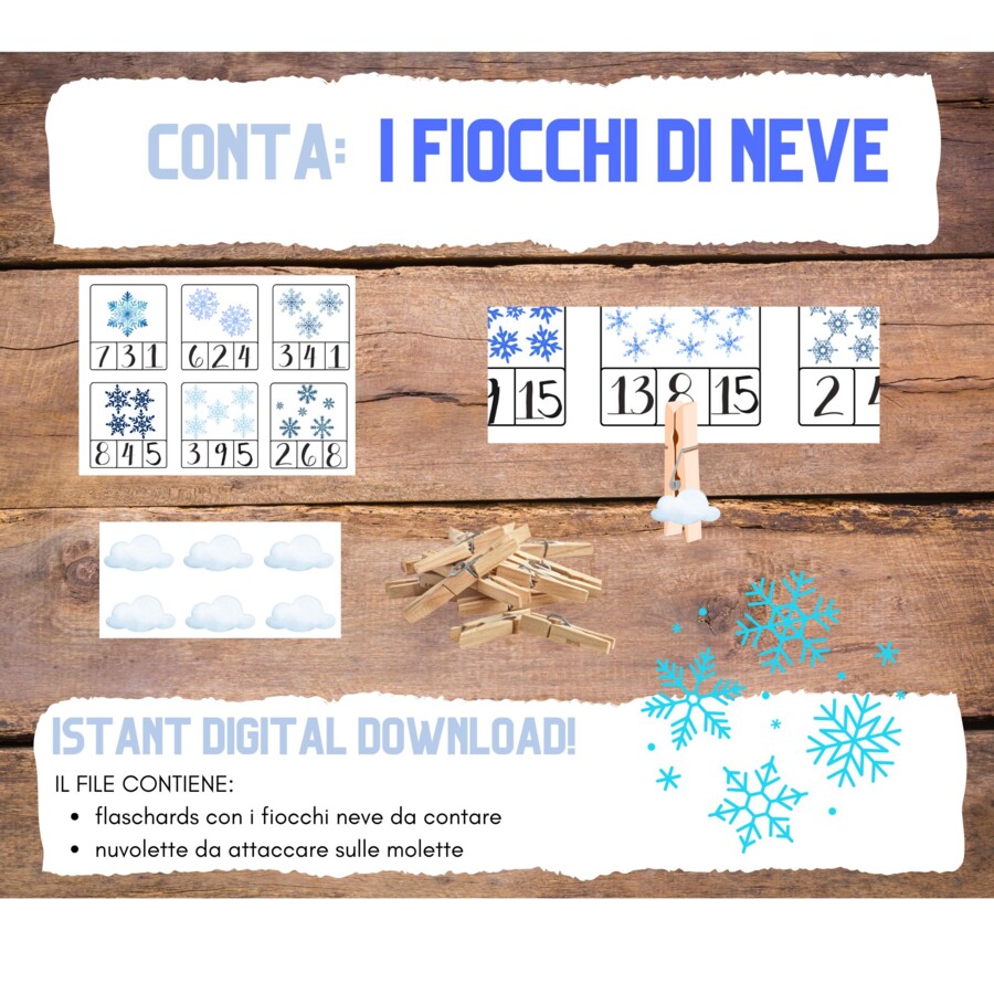 Imparare i numeri giocando_conta i fiocchi di neve con le flashcards!