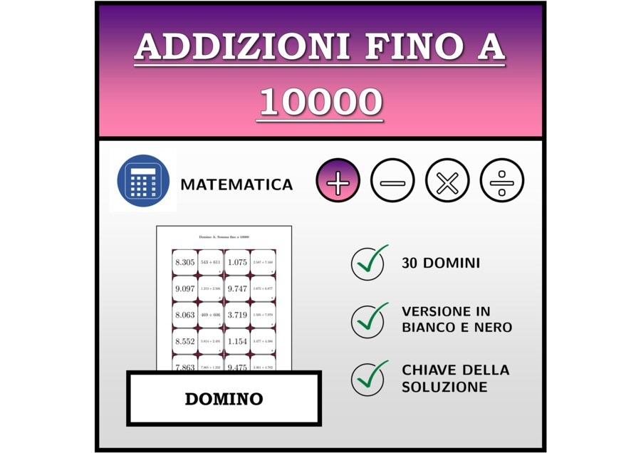 Domino | Addizioni fino a 10000 | Attività Matematica