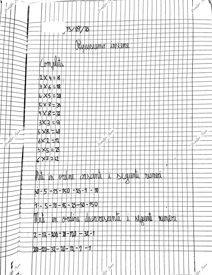 Matematica in classe terza – Esempio reale di lavoro quotidiano sul quaderno (tempi, spazi, scansione)