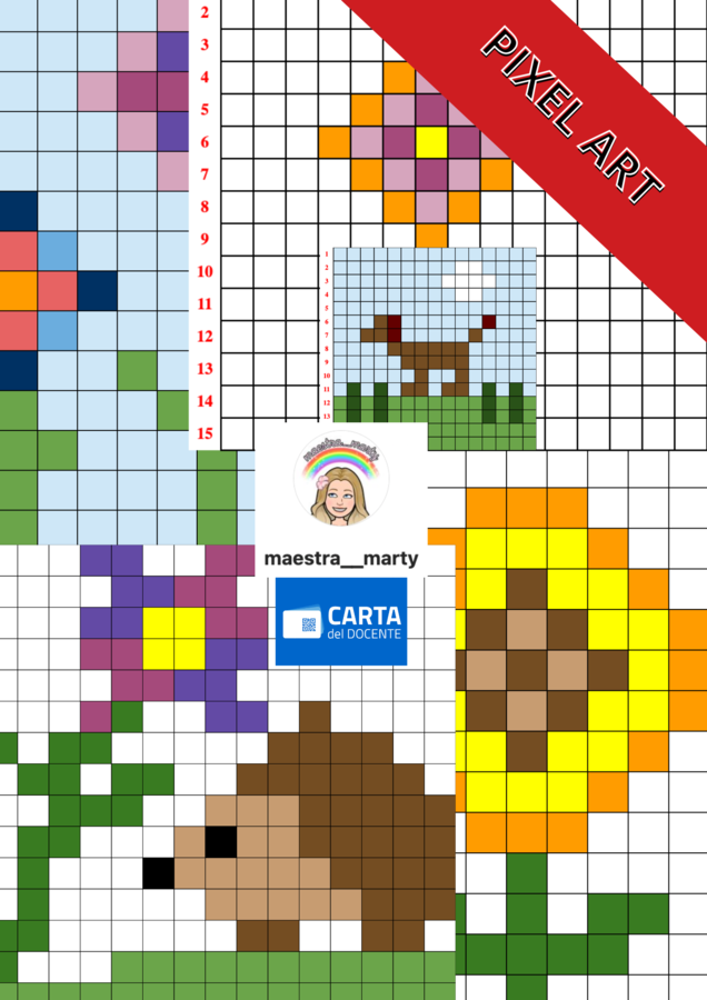 5 PIXEL ART DI PRIMAVERA + GRIGLIA VUOTA PERSONALIZZABILE