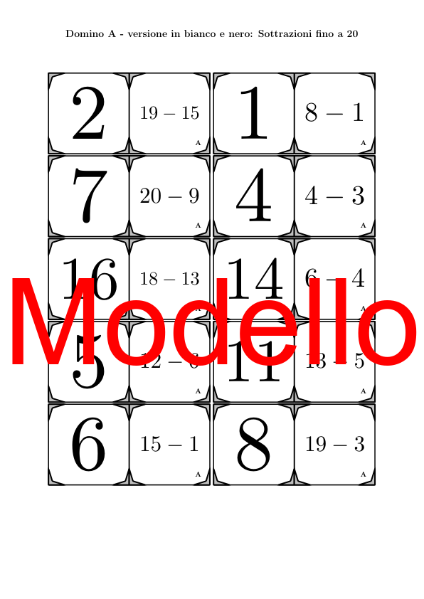 Domino | Sottrazioni fino a 20 | Attività Matematica