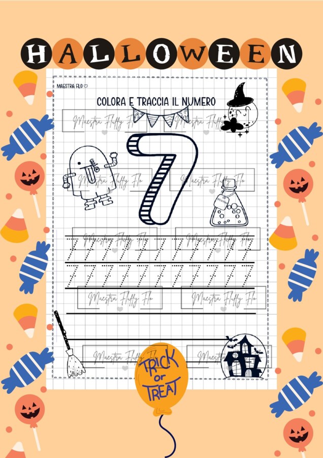 Schede di Halloween di Matematica - I numeri da 0 a 9