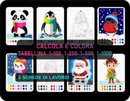 Tabellina, Colorare in base ai risultati della moltiplicazioni, matematica invernale, Babbo Natale, Natale, inverno, set di schede didattiche