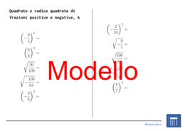 Quadrato e radice quadrata di frazioni positive e negative | matematica | 26 colonne