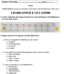 Verifica di Storia – I Babilonesi e gli Assiri (Scuola Primaria)