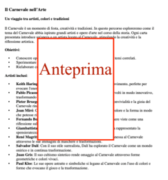 Carnevale nell'arte in 10 carte+1; 10 artisti e 10 proposte per la rielaborazione creativa e artistica;classi 2-5