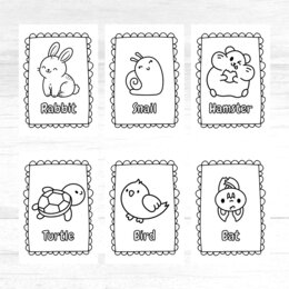Disegni kawaii sugli animali da colorare (con parole in inglese)