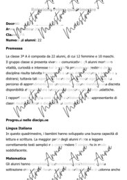 Relazione di classe – Fine primo quadrimestre Classe terza scuola primaria (modello e traccia guidata)