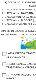 Verifica di Scienze sulla materia, i suoi stati, l'acqua, i passaggi di stato e il ciclo dell'acqua. Perfetta per alunni con PDP e PEI.