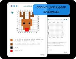 Coding unplugged invernale, codifica e colora, renna, inverno (livello facile)